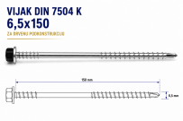 VIJAK DIN 7504 K 6,5x150 ZA DRVENU PODKONSTRUKCIJU